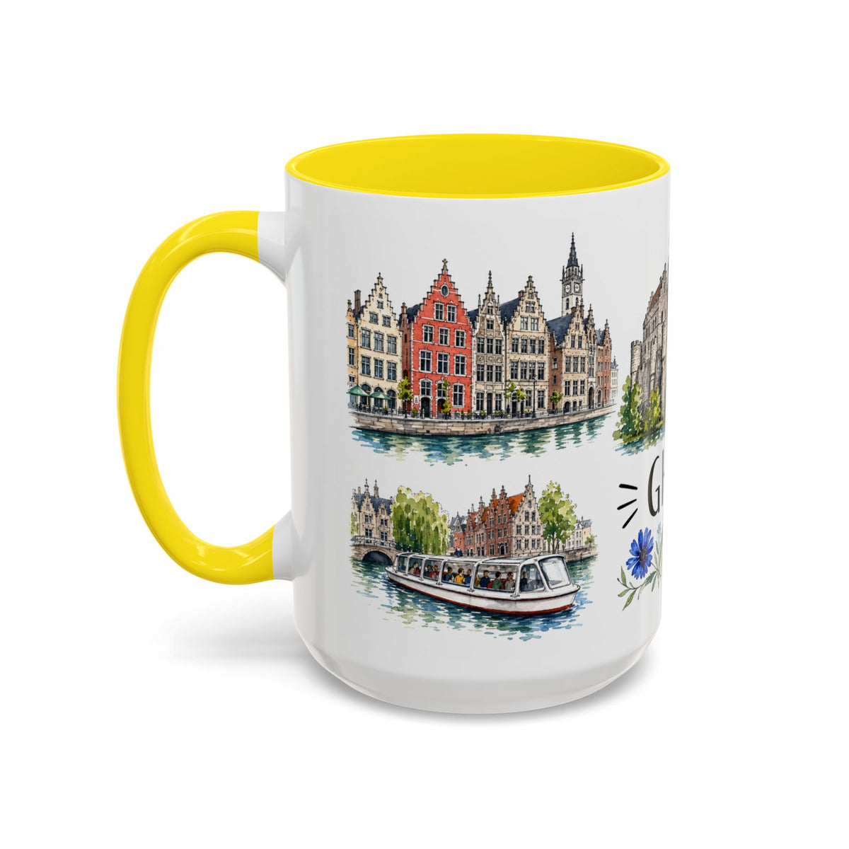 Ghent Illustrated Travel Mug | City Souvenir Accent Coffee Mug | 11oz 15oz Ceramic Cup