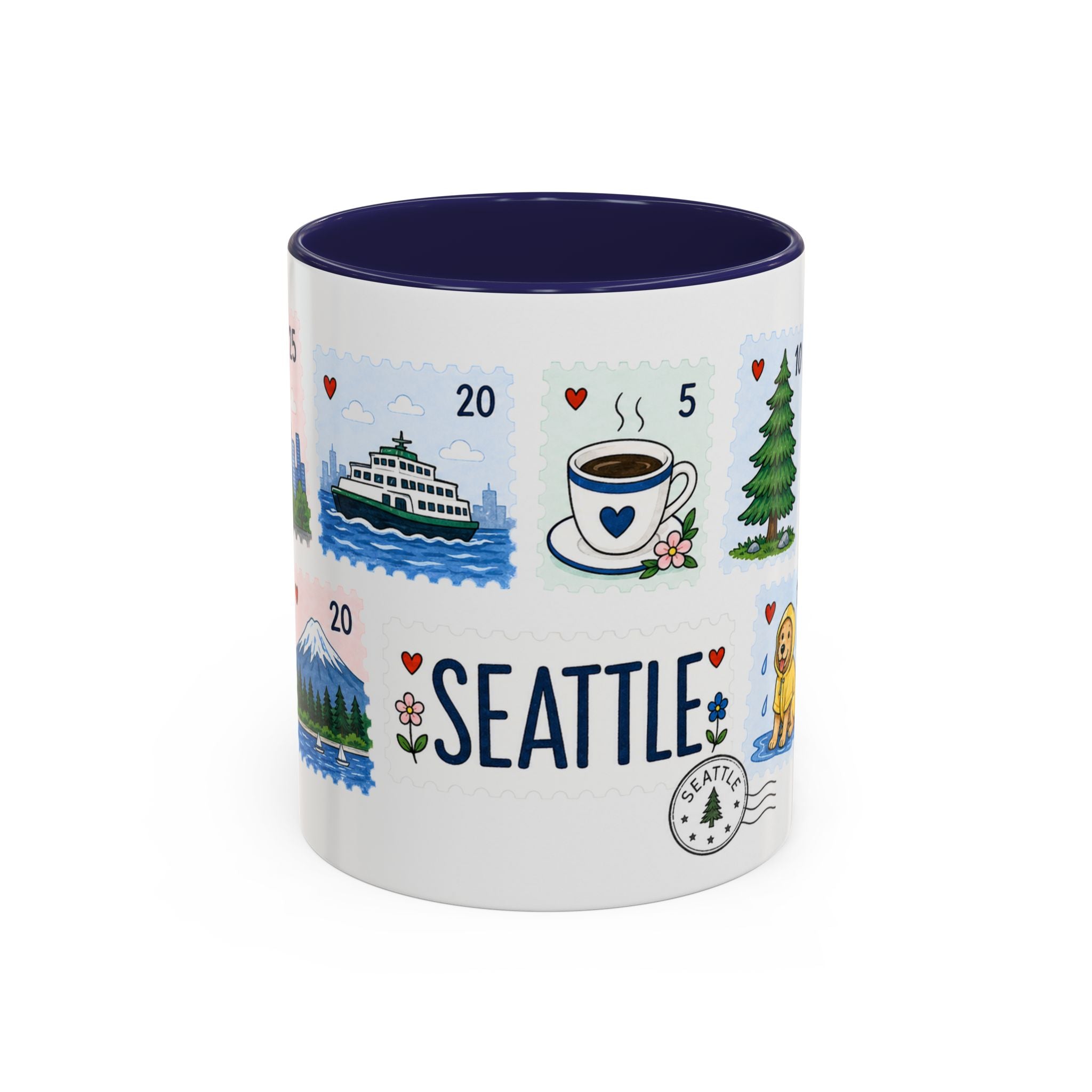 Seattle Coffee Mug | Postage Stamp Collage Mug | Travel Souvenir Accent Cup 11oz 15oz