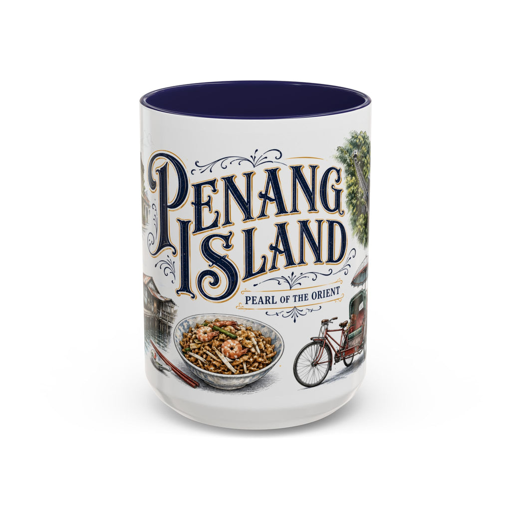 Penang Island Coffee Mug | Malaysia Travel Souvenir | Vintage Illustrated City Gift | 11 oz 15 oz Accent Mug