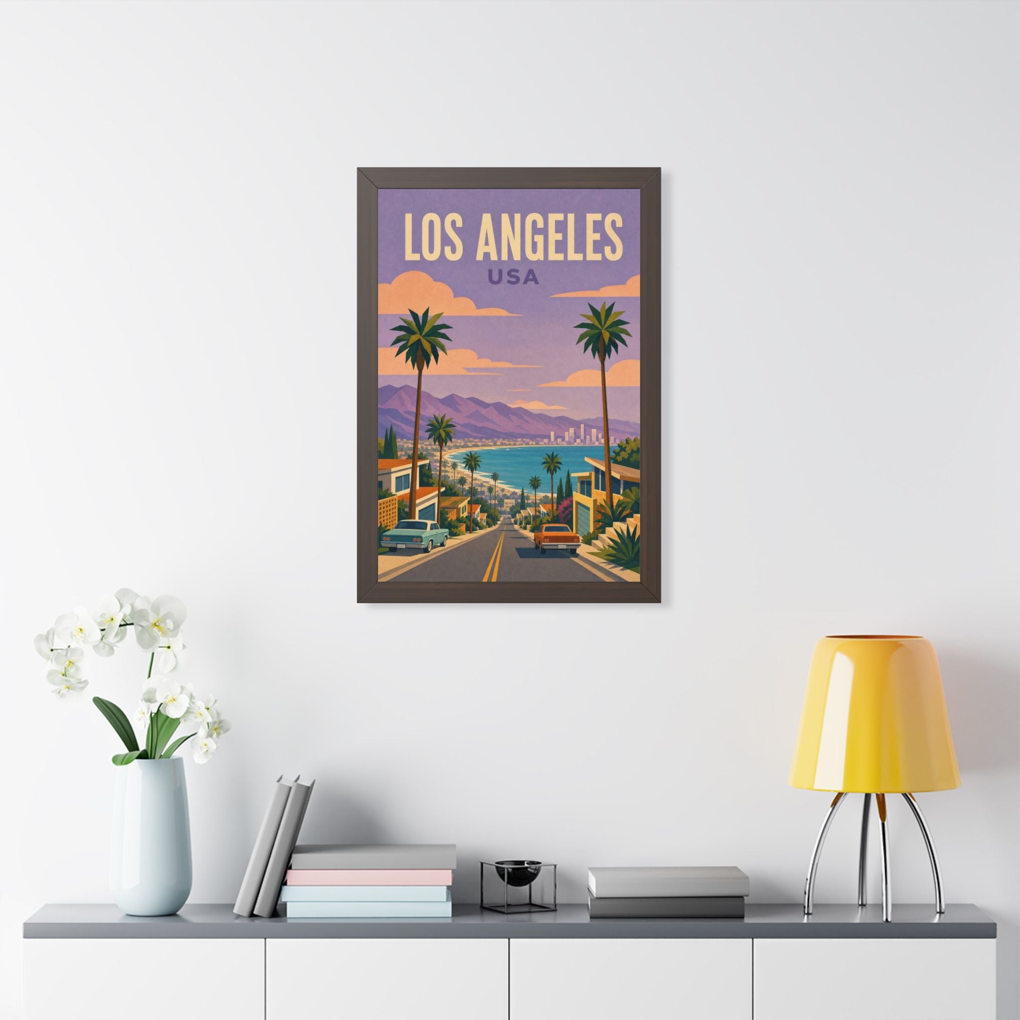 Los Angeles Coast United States Framed Poster | Vintage Travel Wall Art | Black Walnut White Frame | 16x24 20x30