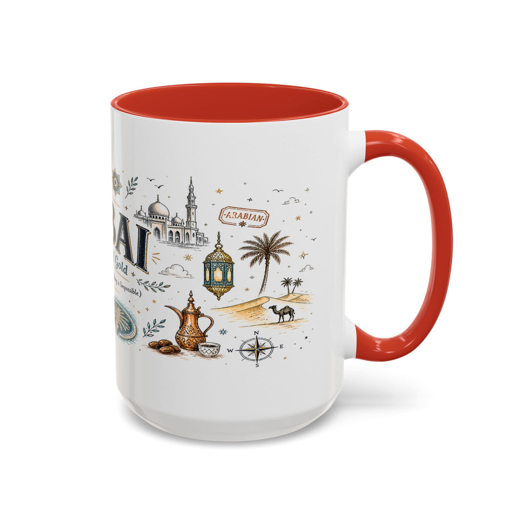 Dubai Coffee Mug | UAE Souvenir Travel Gift | Accent Color Ceramic 11oz 15oz