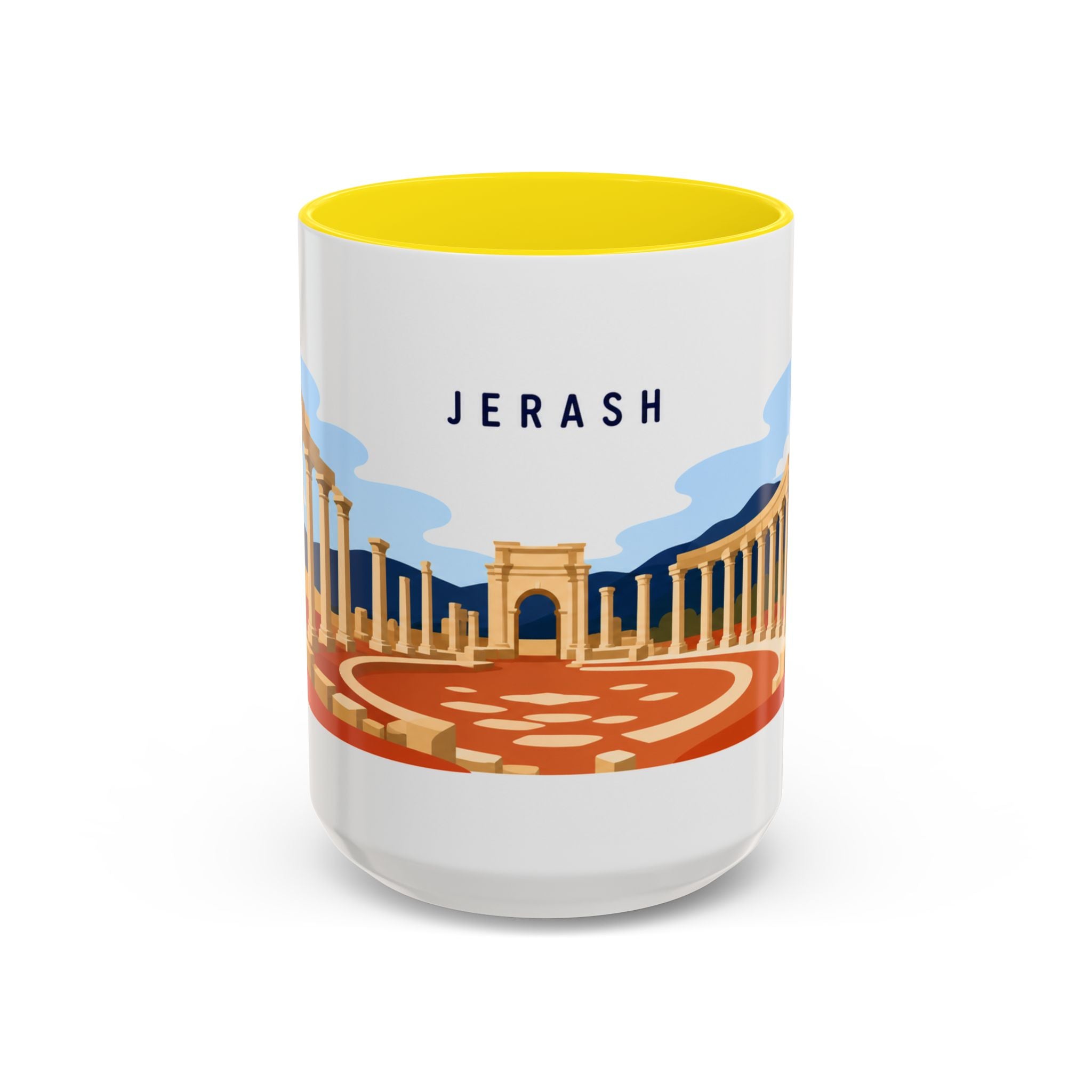 Jerash Coffee Mug | Travel Destination Souvenir Gift | Accent Color Ceramic 11oz 15oz