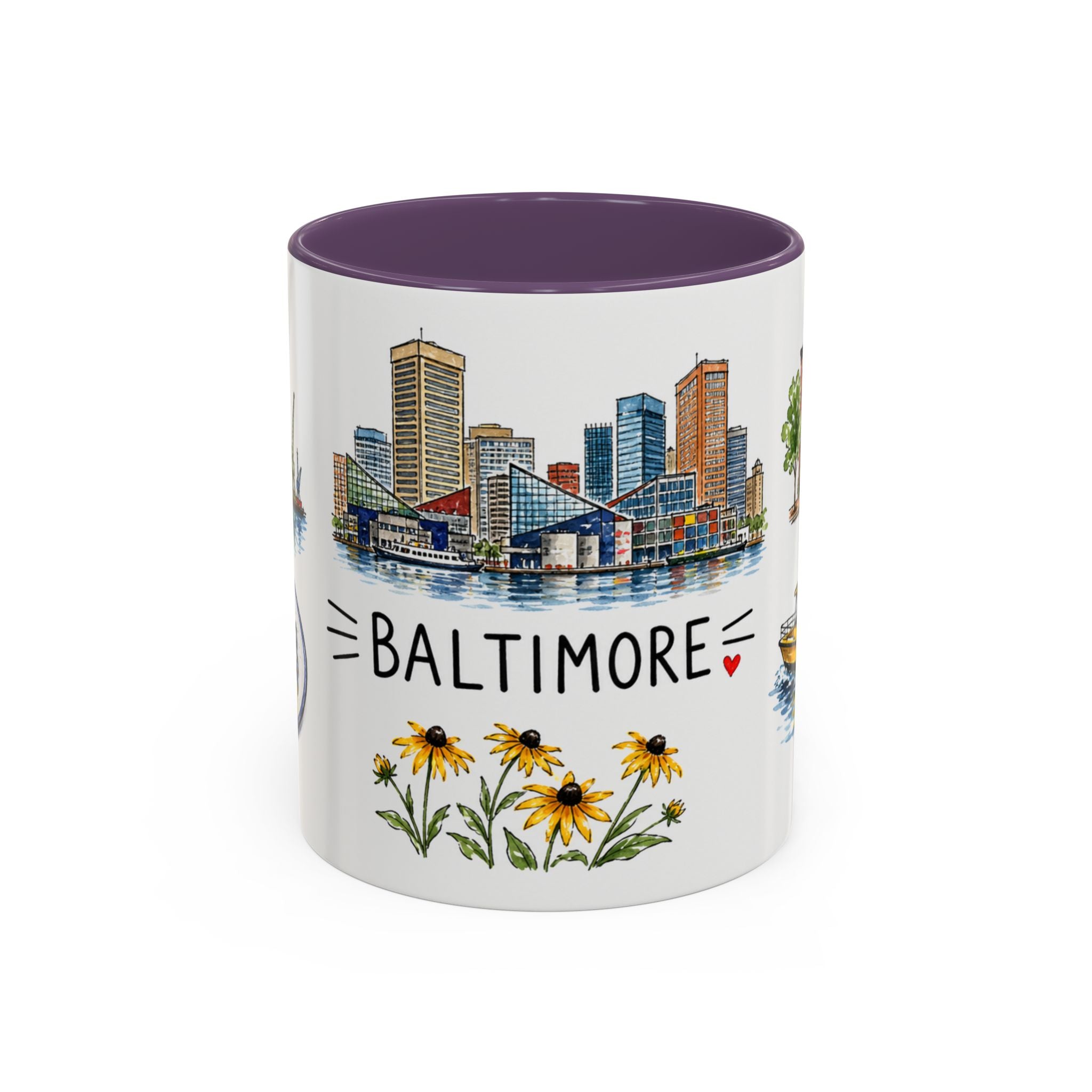 Baltimore Illustrated Travel Mug | City Souvenir Accent Coffee Mug | 11oz 15oz Ceramic Cup
