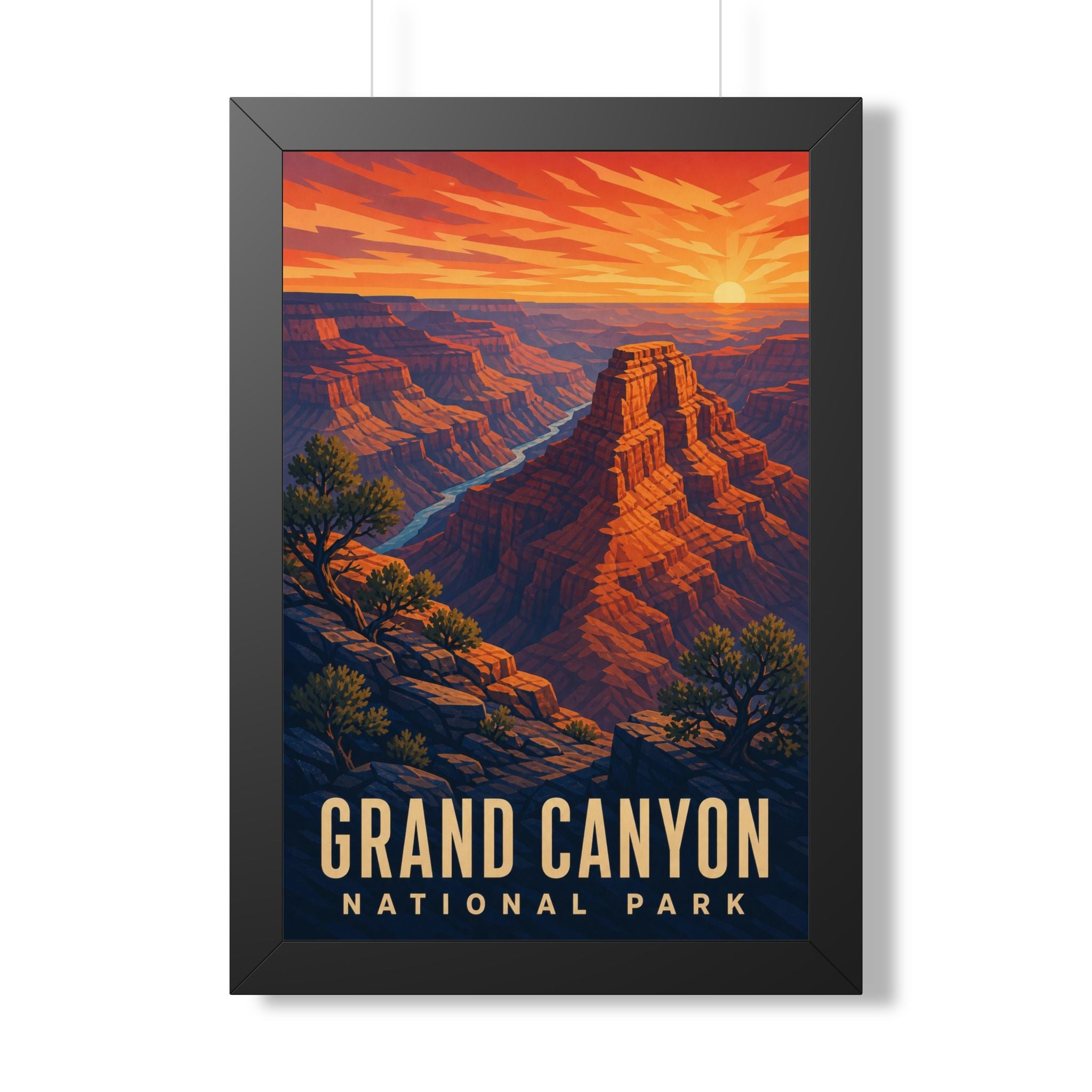 Grand Canyon National Park Framed Poster | Vintage Travel Wall Art | Black Walnut White Frame | 16x24 20x30