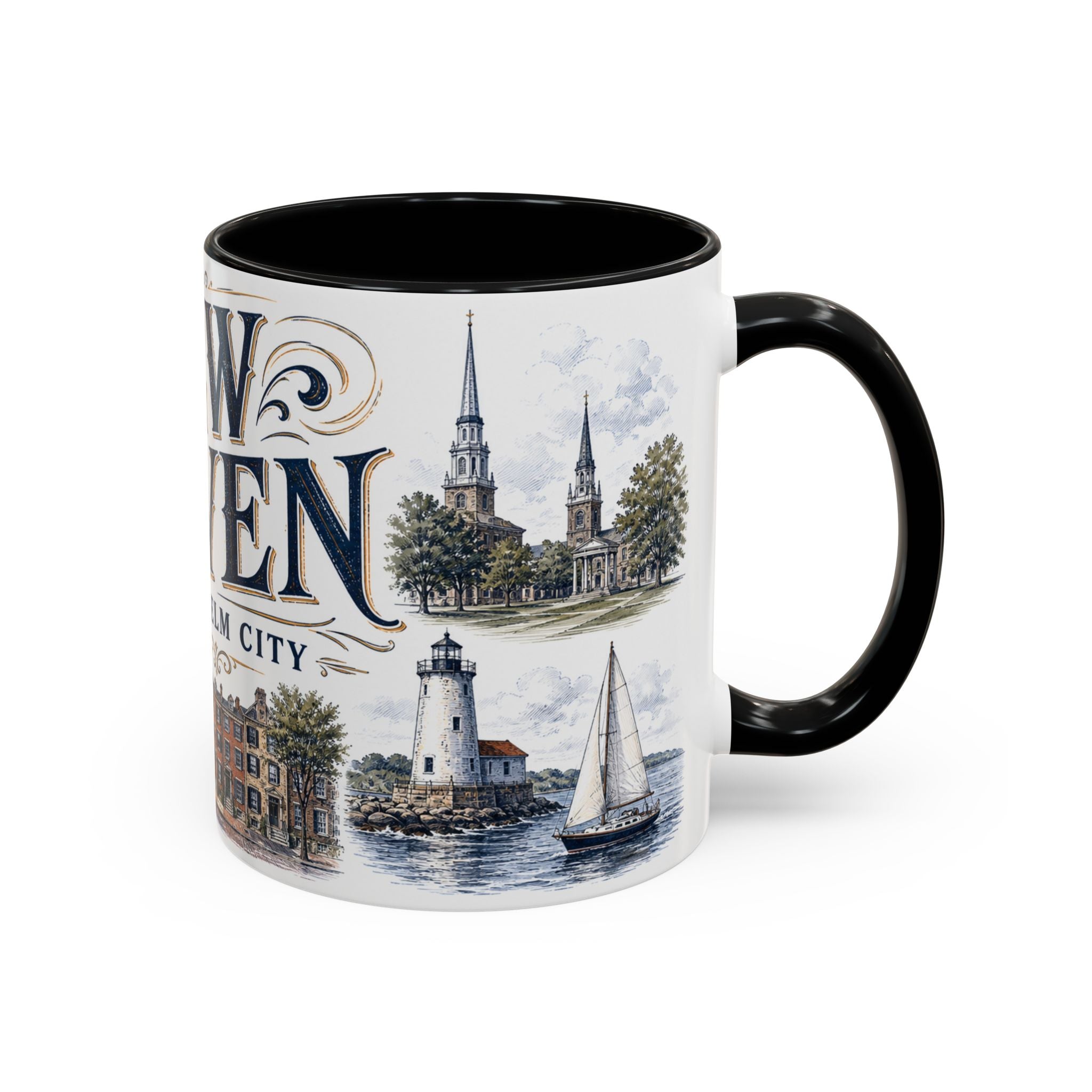 New Haven Coffee Mug | United States Travel Souvenir | Vintage Illustrated City Gift | 11 oz 15 oz Accent Mug