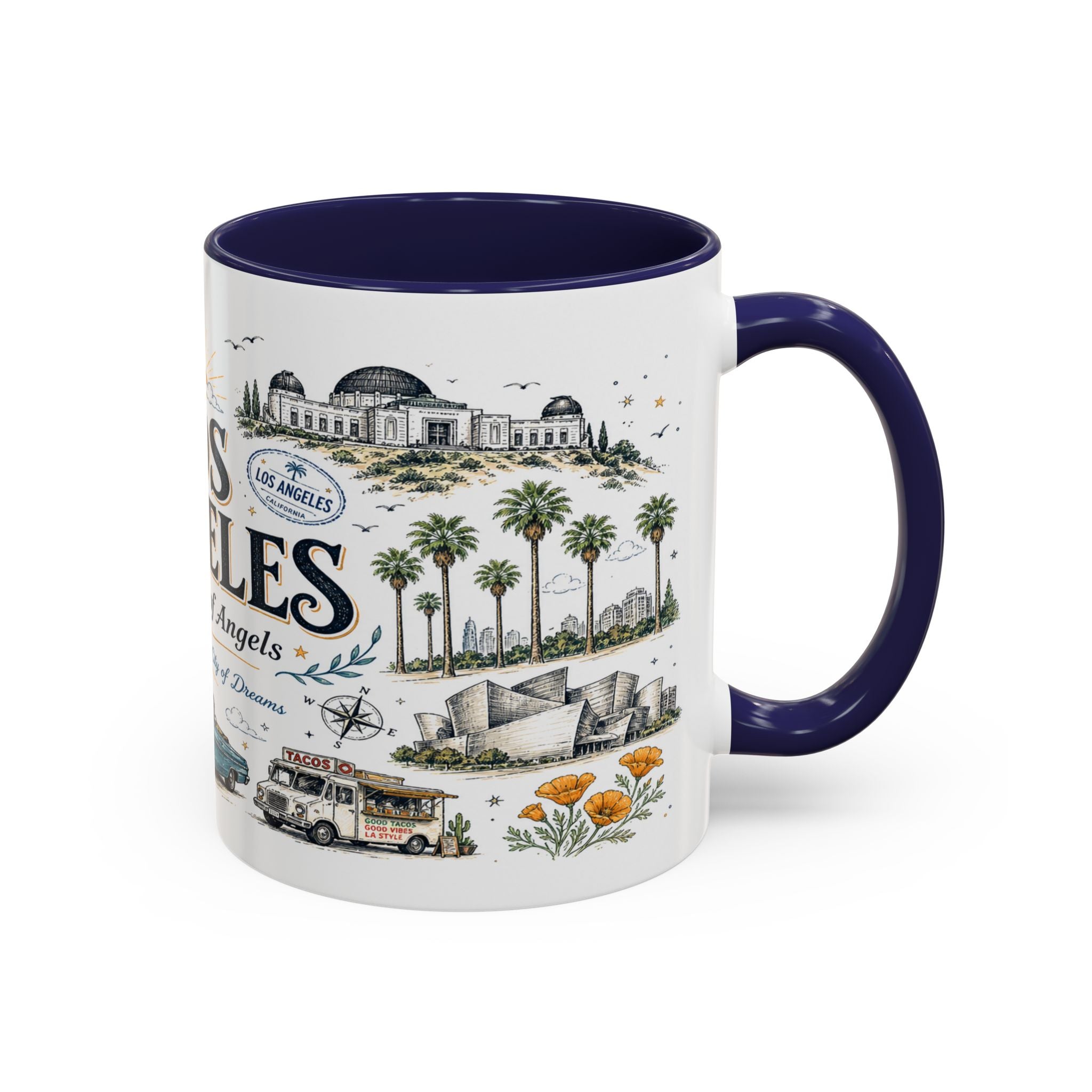 Los Angeles Coffee Mug | California Souvenir City Gift | Accent Color Ceramic 11oz 15oz