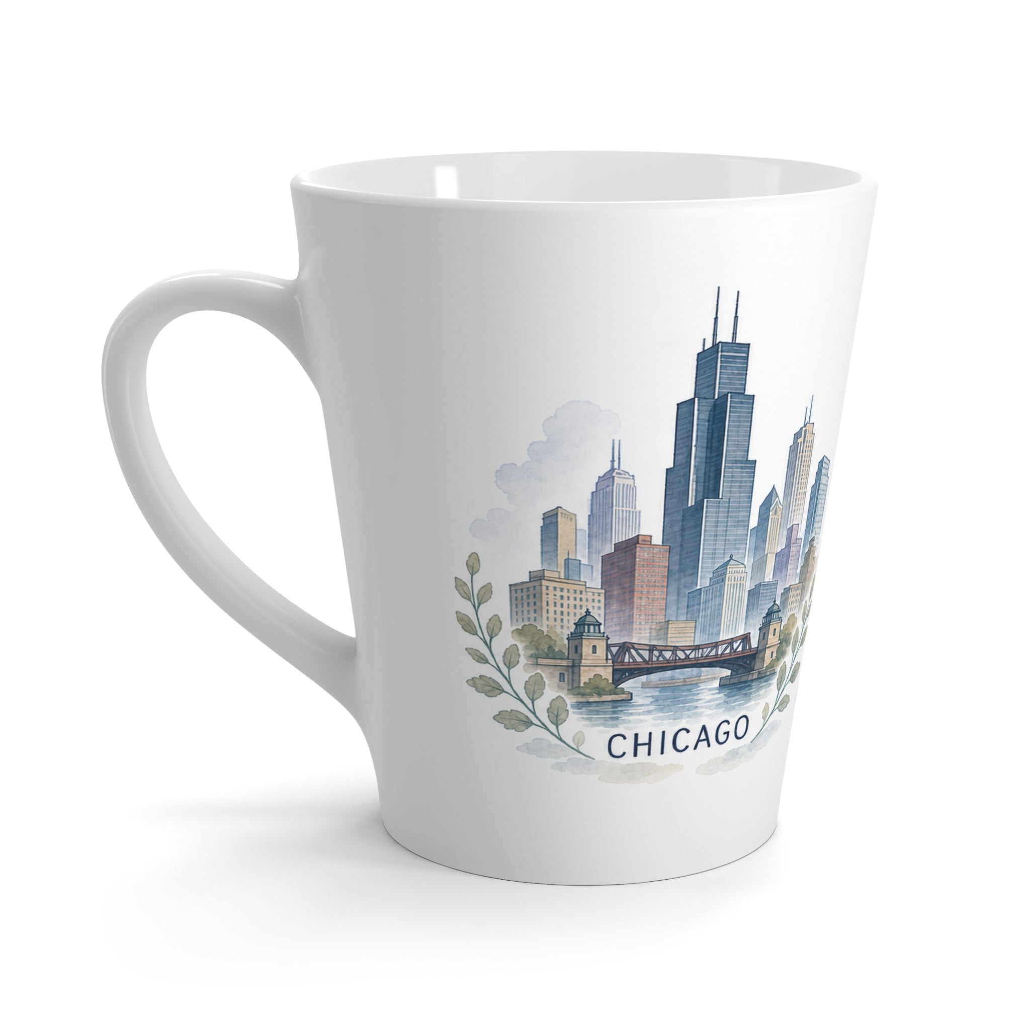 Chicago Latte Mug | Watercolor City Travel Mug | 12 oz Ceramic Souvenir Gift
