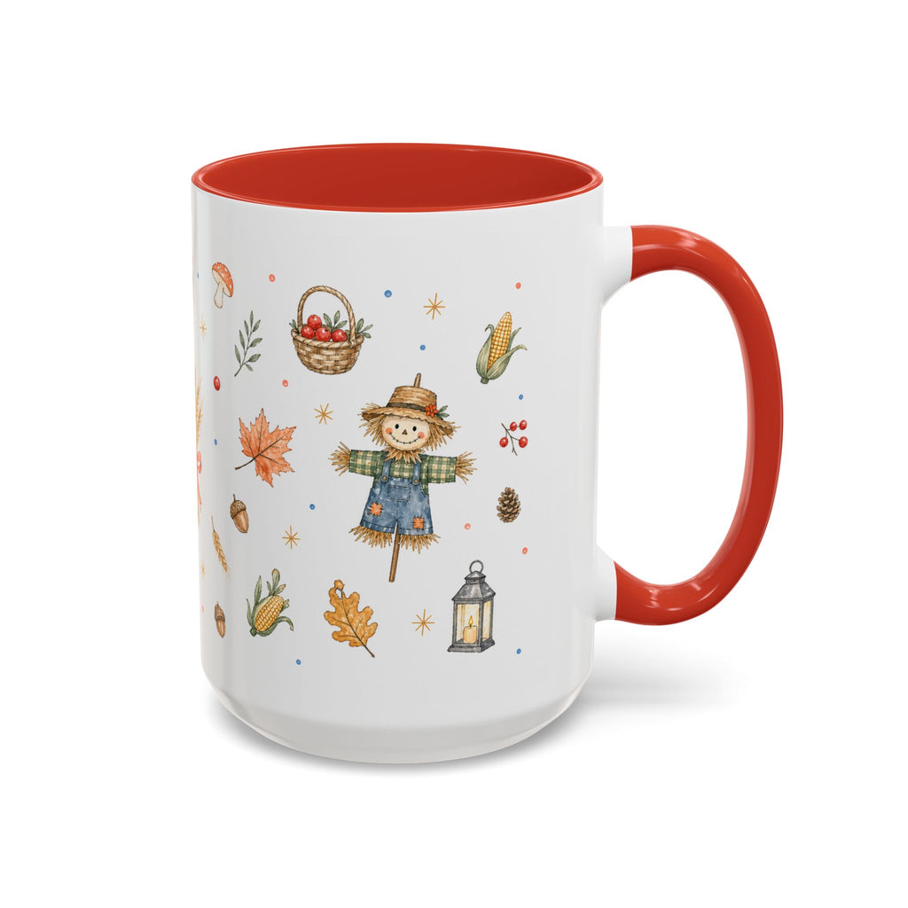 Thanksgiving Mug | Country Harvest Watercolor Gift | Pumpkin Scarecrow Accent Cup 11oz 15oz