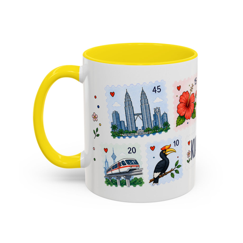 Kuala Lumpur Coffee Mug | Postage Stamp Collage Mug | Travel Souvenir Accent Cup 11oz 15oz
