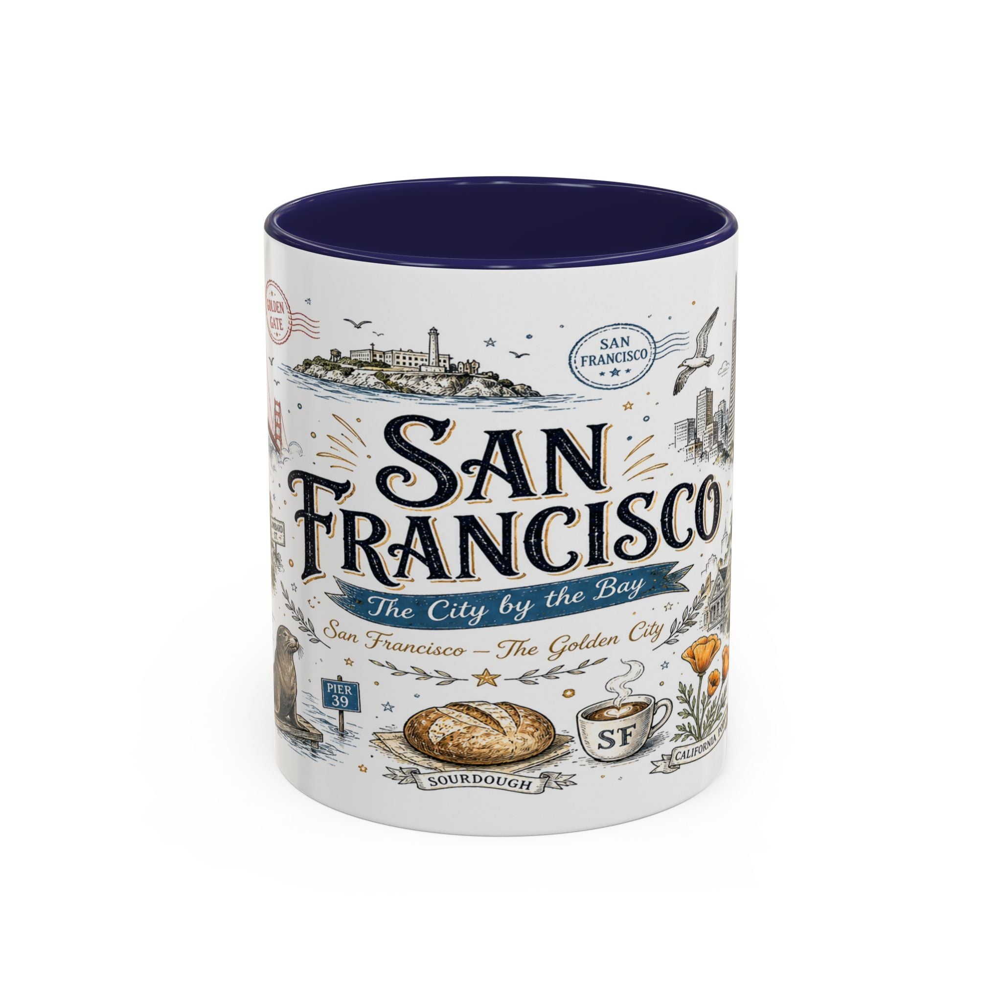 San Francisco Coffee Mug | California Souvenir Travel Gift | Accent Color Ceramic 11oz 15oz