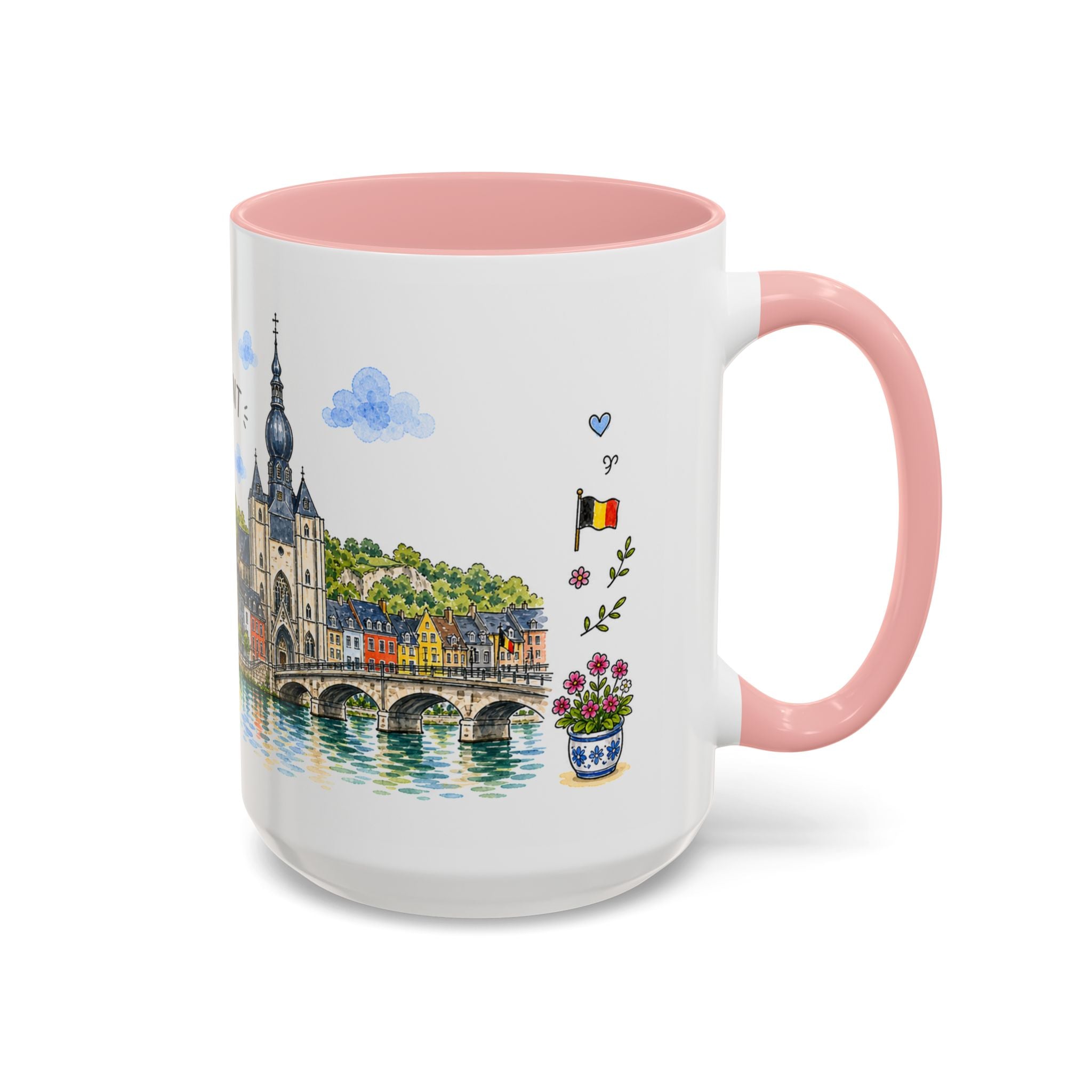 Dinant Illustrated Travel Mug | Belgium Souvenir Accent Coffee Mug | 11oz 15oz Ceramic Cup