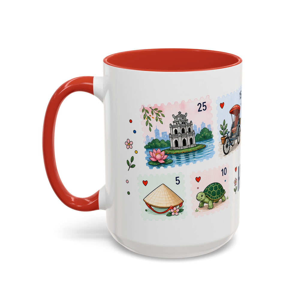 Hanoi Coffee Mug | Postage Stamp Collage Mug | Travel Souvenir Accent Cup 11oz 15oz