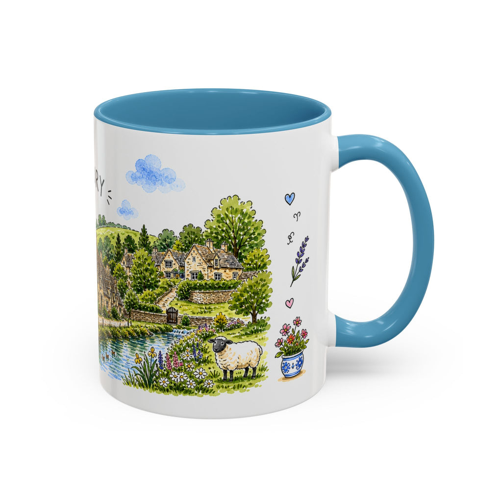 Bibury Illustrated Travel Mug | England Souvenir Accent Coffee Mug | 11oz 15oz Ceramic Cup