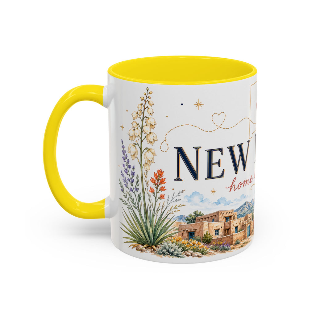 New Mexico State Map Mug | Desert Scenery, Yucca Flower Accent Coffee Cup