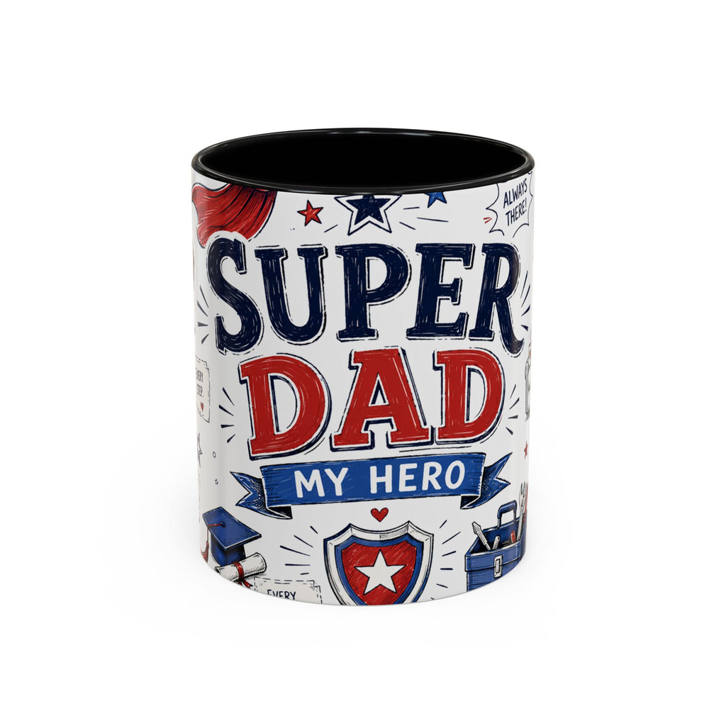Super Dad My Hero Coffee Mug | Father's Day Gift for Dad | Accent Color Ceramic 11oz 15oz