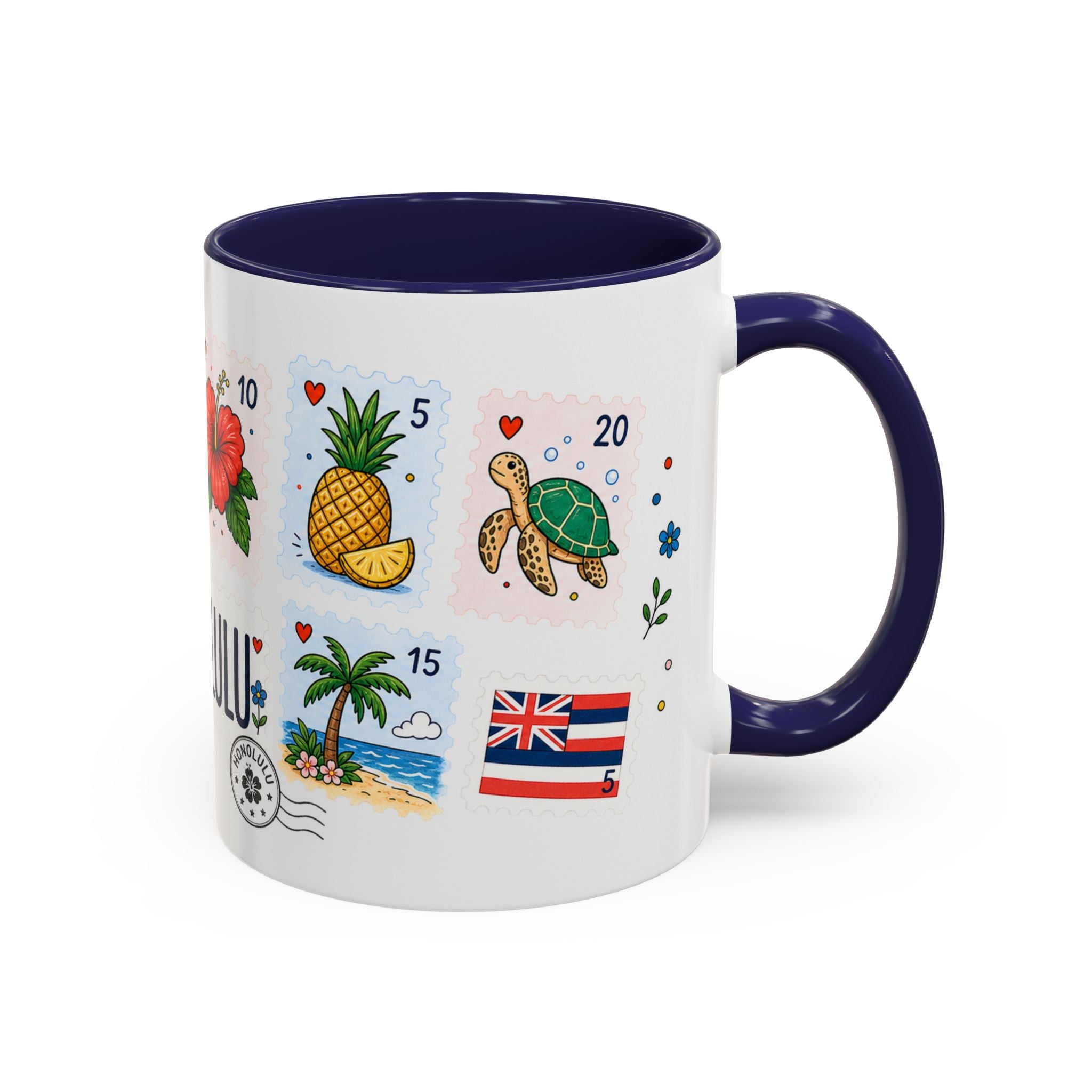 Honolulu Coffee Mug | Postage Stamp Collage Mug | Travel Souvenir Accent Cup 11oz 15oz