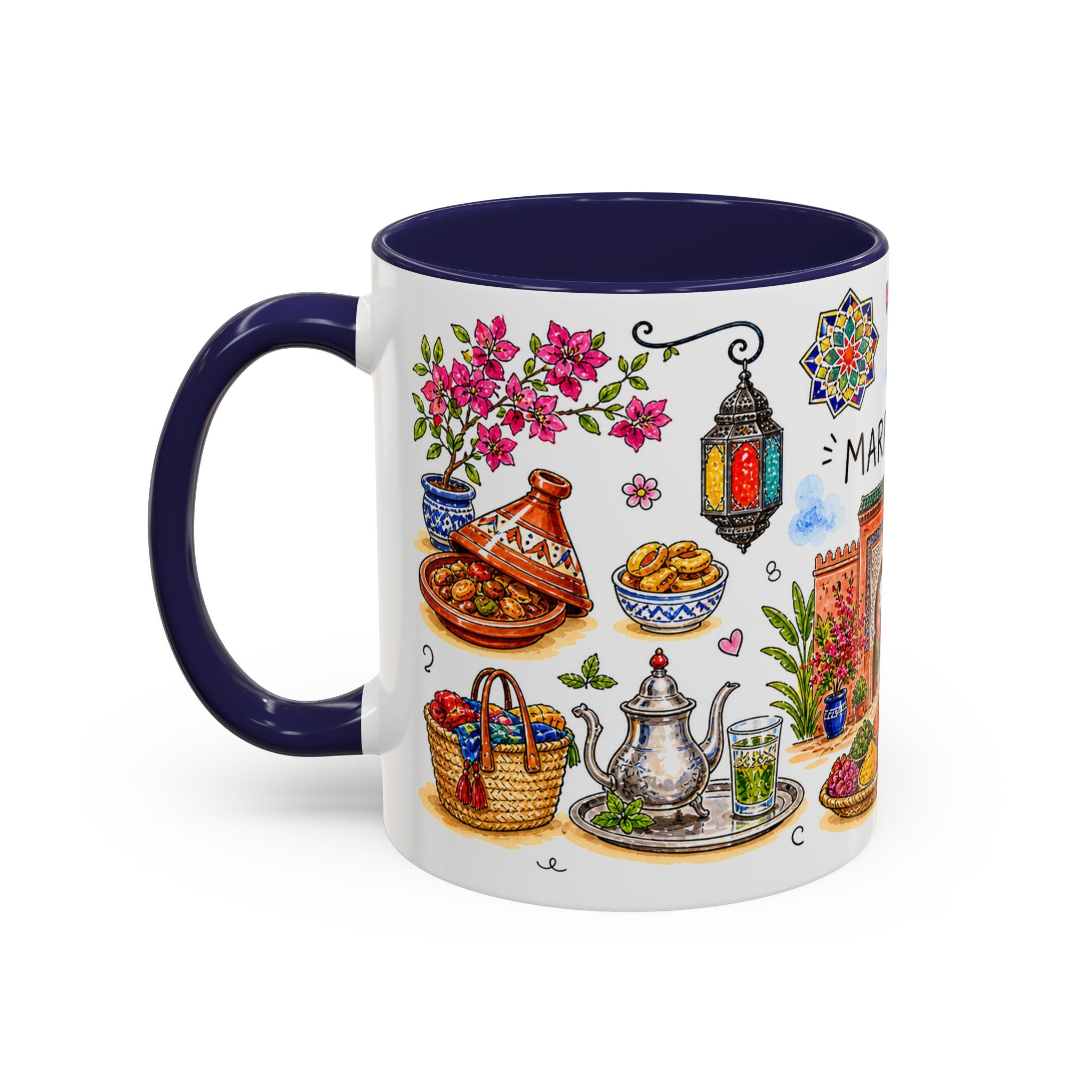 Marrakech Illustrated Travel Mug | City Souvenir Accent Coffee Mug | 11oz 15oz Ceramic Cup
