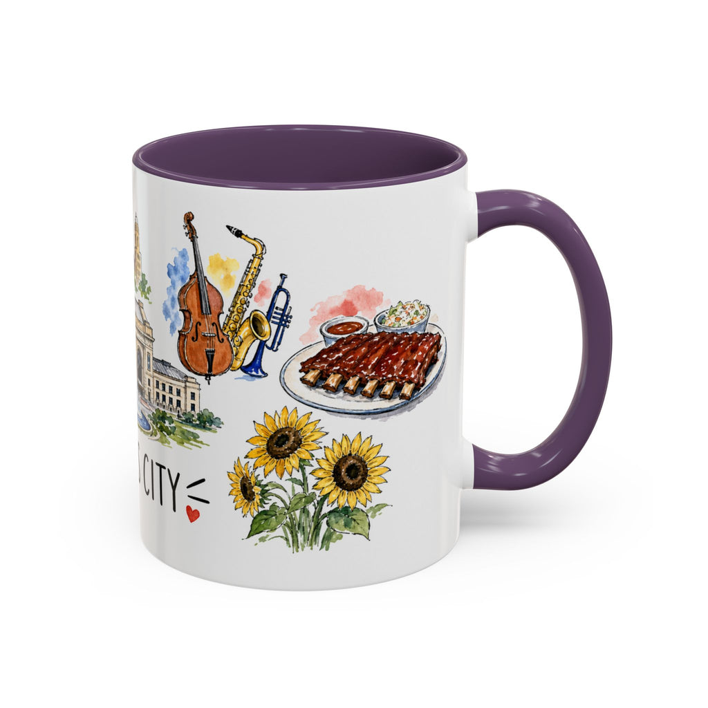 Kansas City Illustrated Travel Mug | City Souvenir Accent Coffee Mug | 11oz 15oz Ceramic Cup