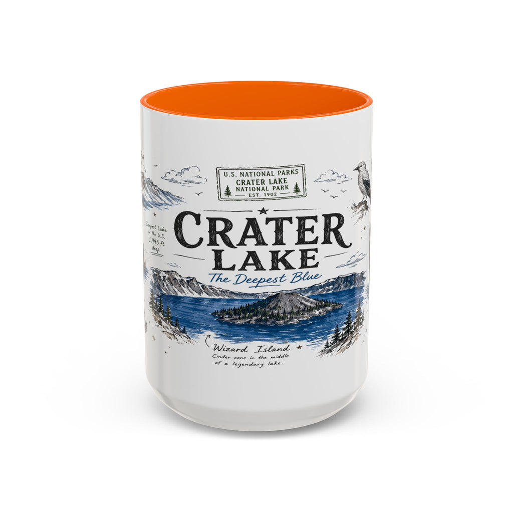 Crater Lake National Park Coffee Mug | Oregon Volcano Blue Lake Hiking Gift | Accent Color Ceramic 11oz 15oz