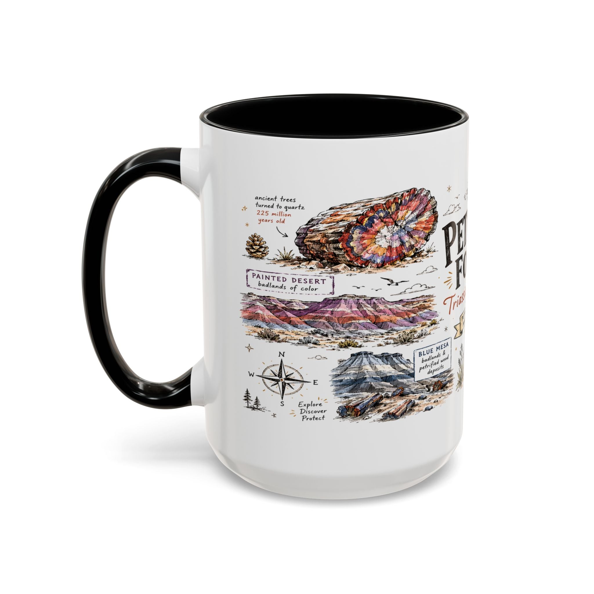 Petrified Forest National Park Coffee Mug | Arizona Painted Desert Fossil Gift | Accent Color Ceramic 11oz 15oz