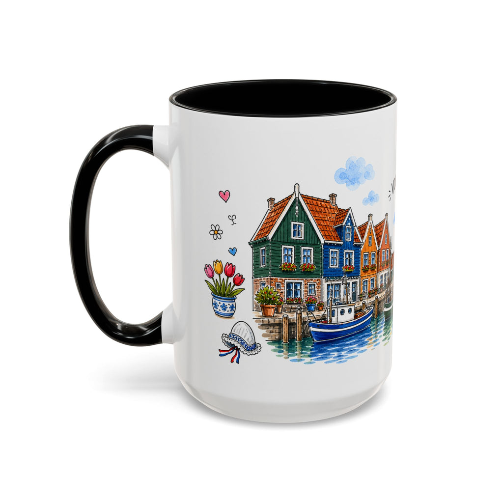 Volendam Illustrated Travel Mug | Netherlands Souvenir Accent Coffee Mug | 11oz 15oz Ceramic Cup
