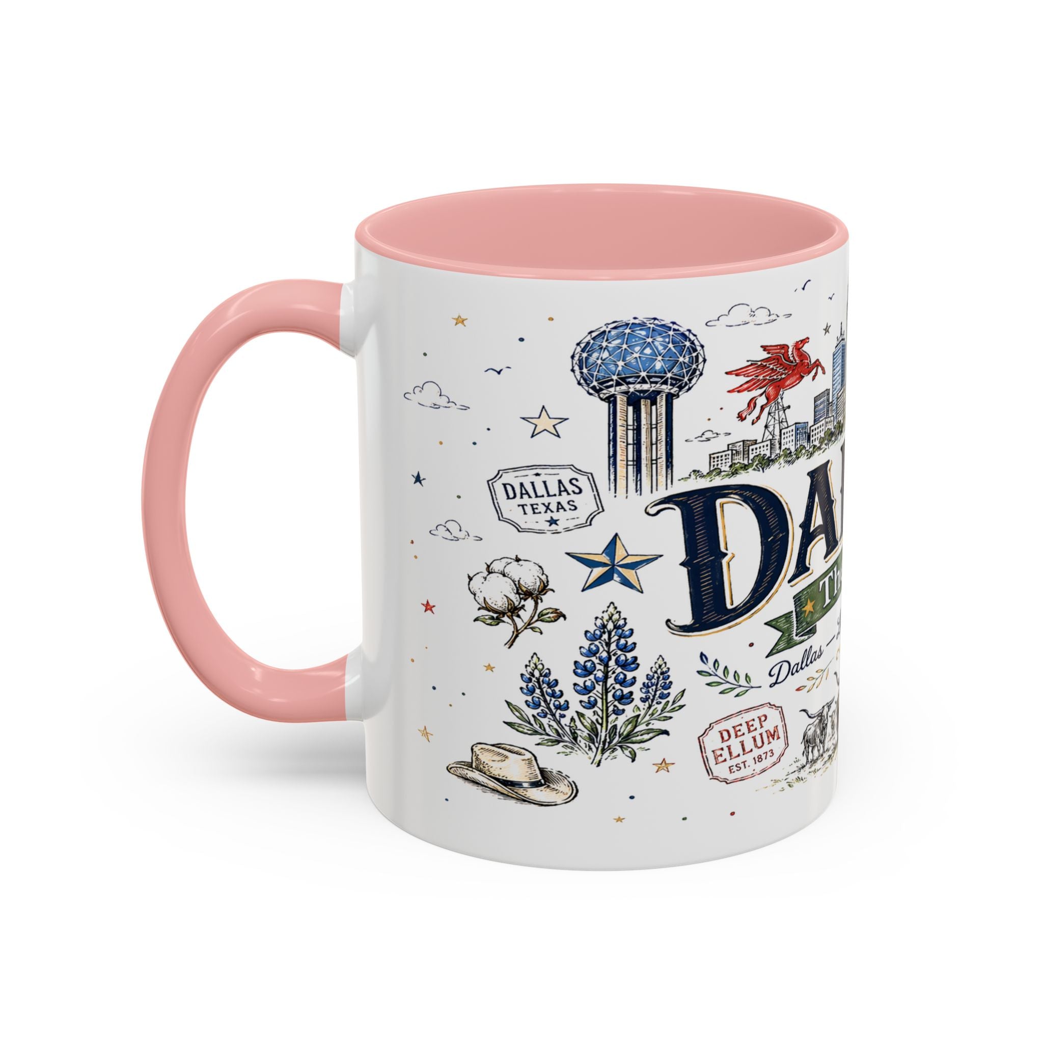 Dallas Coffee Mug | Texas Souvenir City Gift | Accent Color Ceramic 11oz 15oz