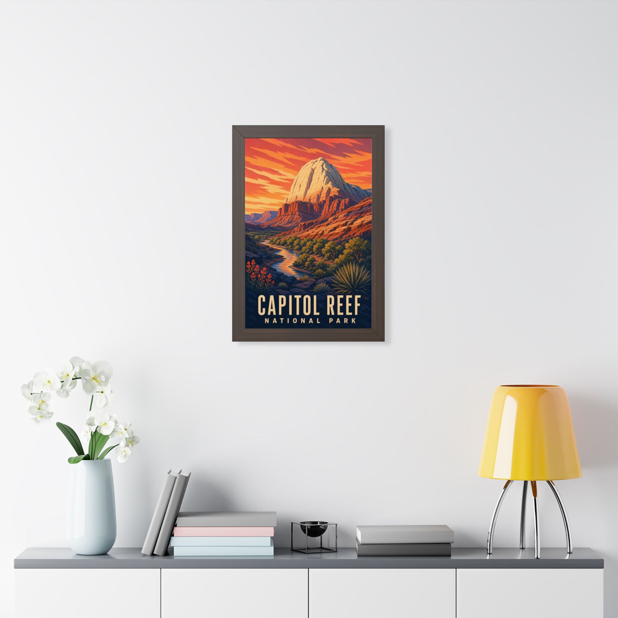 Capitol Reef National Park Framed Poster | Vintage Travel Wall Art | Black Walnut White Frame | 16x24 20x30