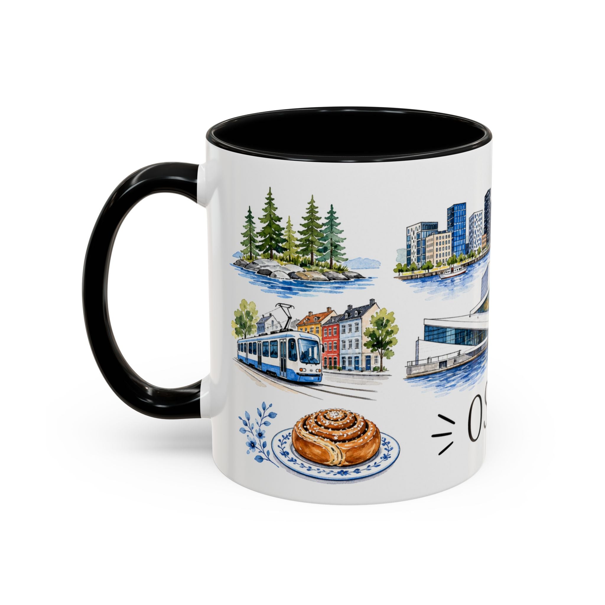 Oslo Illustrated Travel Mug | City Souvenir Accent Coffee Mug | 11oz 15oz Ceramic Cup