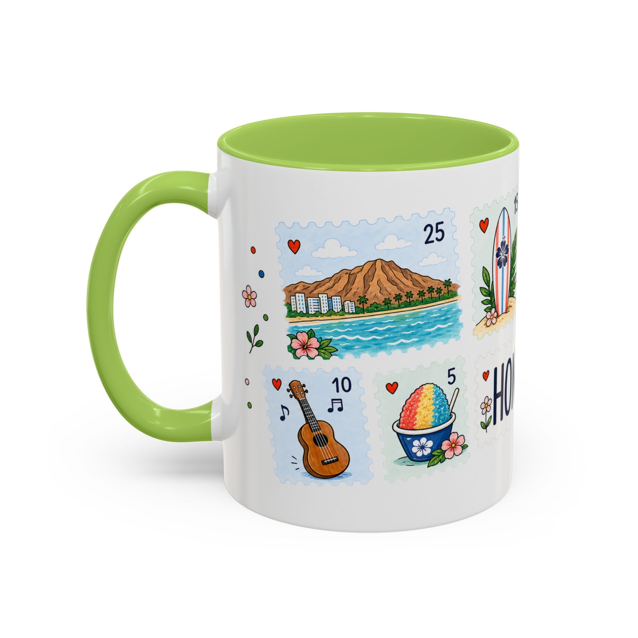 Honolulu Coffee Mug | Postage Stamp Collage Mug | Travel Souvenir Accent Cup 11oz 15oz