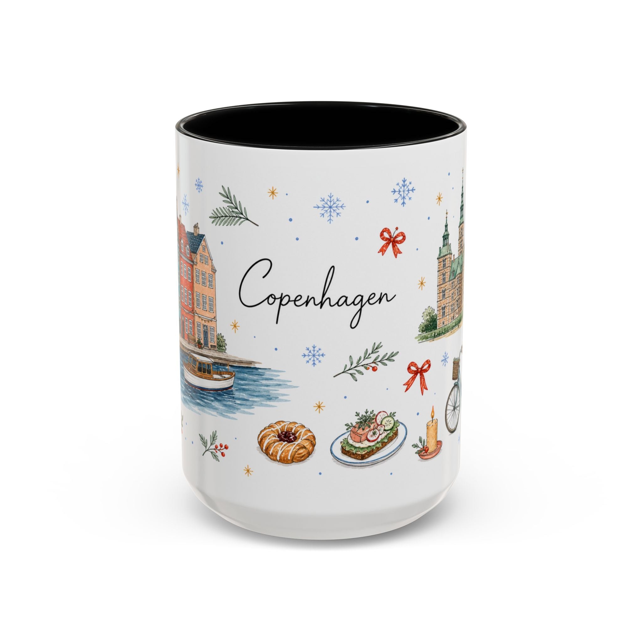 Copenhagen Christmas Mug | Watercolor Travel Souvenir | Holiday Gift | Accent Ceramic Coffee Cup 11oz 15oz