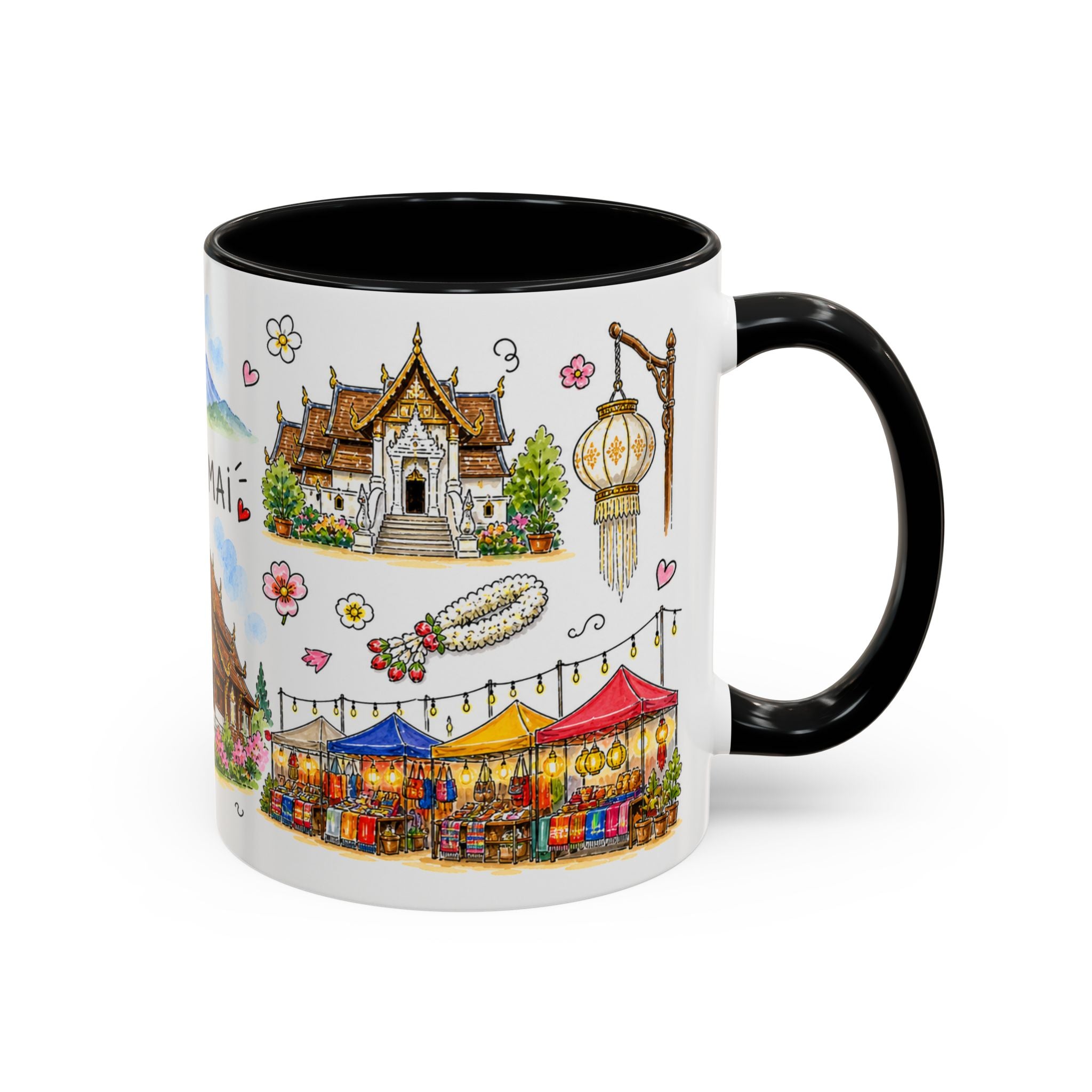 Chiang Mai Illustrated Travel Mug | City Souvenir Accent Coffee Mug | 11oz 15oz Ceramic Cup