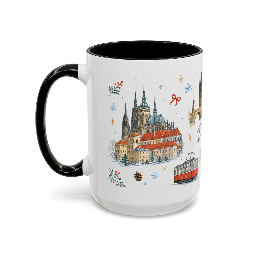 Prague Christmas Mug | Watercolor Travel Souvenir | Holiday Gift | Accent Ceramic Coffee Cup 11oz 15oz