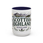 Scottish Highlands Coffee Mug | Travel Destination Souvenir Gift | Accent Color Ceramic 11oz 15oz