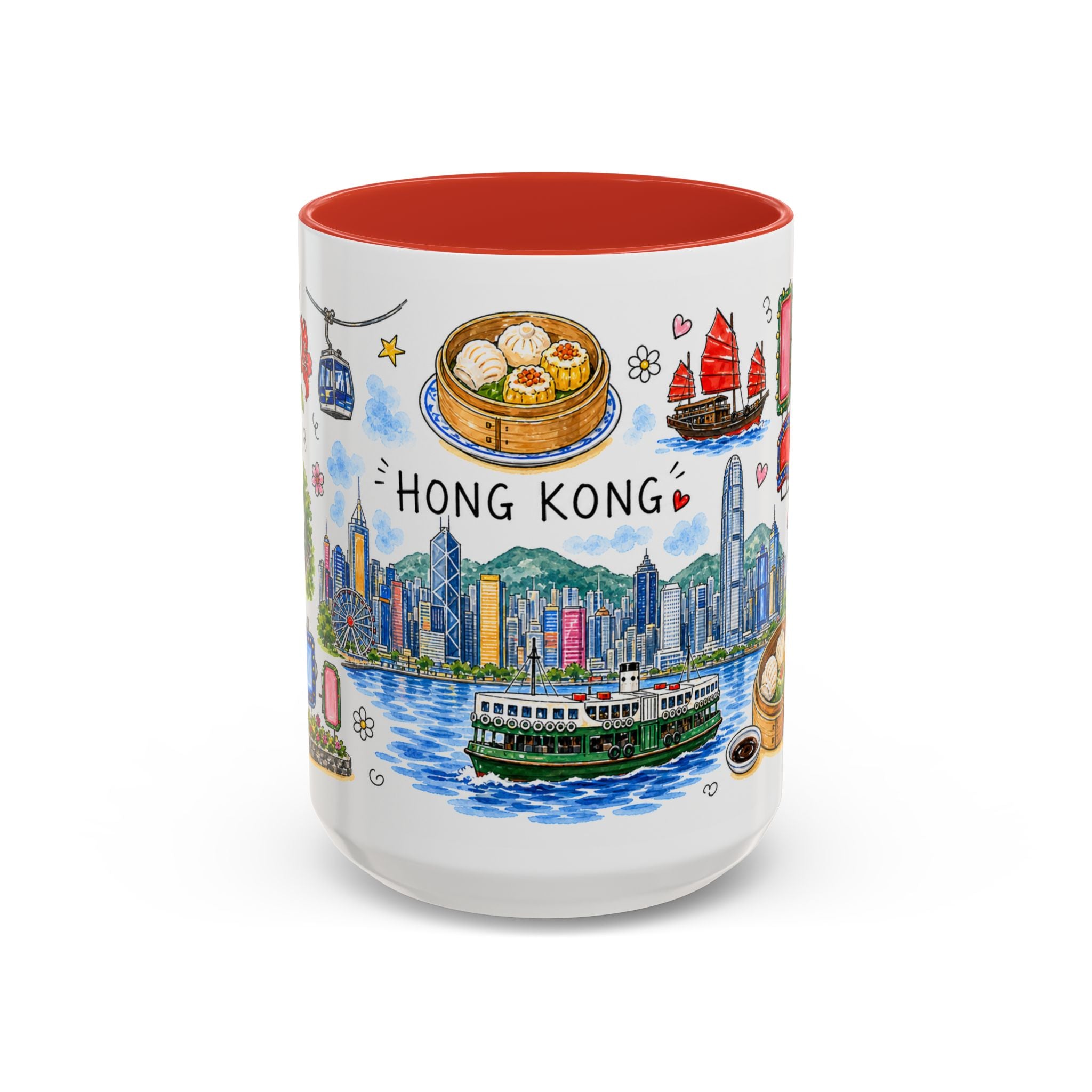 Hong Kong Illustrated Travel Mug | City Souvenir Accent Coffee Mug | 11oz 15oz Ceramic Cup