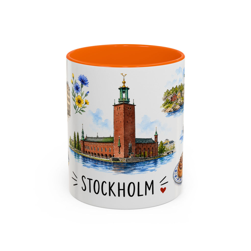 Stockholm Illustrated Travel Mug | City Souvenir Accent Coffee Mug | 11oz 15oz Ceramic Cup
