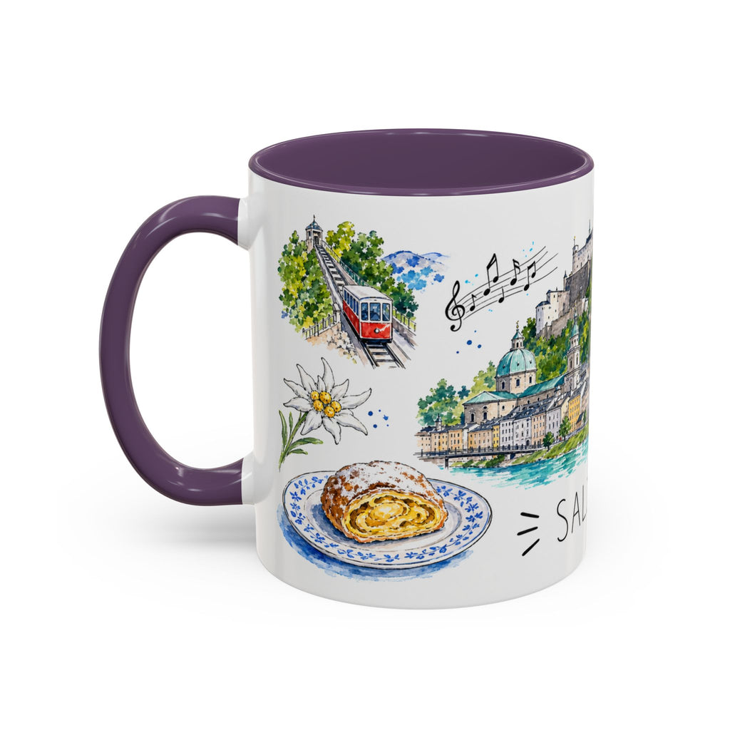 Salzburg Illustrated Travel Mug | City Souvenir Accent Coffee Mug | 11oz 15oz Ceramic Cup