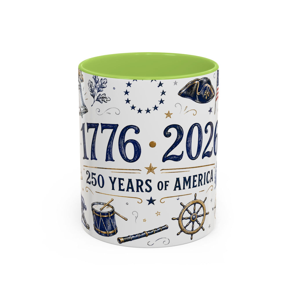 America 250 Coffee Mug | 1776-2026 Patriotic 4th of July Gift | Accent Color Ceramic 11oz 15oz