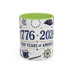 America 250 Coffee Mug | 1776-2026 Patriotic 4th of July Gift | Accent Color Ceramic 11oz 15oz