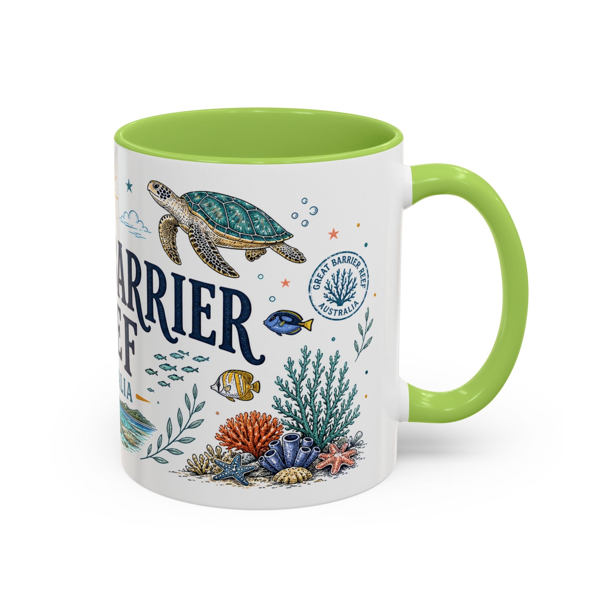Great Barrier Reef Coffee Mug | Travel Destination Souvenir Gift | Accent Color Ceramic 11oz 15oz