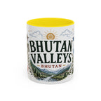 Bhutan Valleys Coffee Mug | Travel Destination Souvenir Gift | Accent Color Ceramic 11oz 15oz