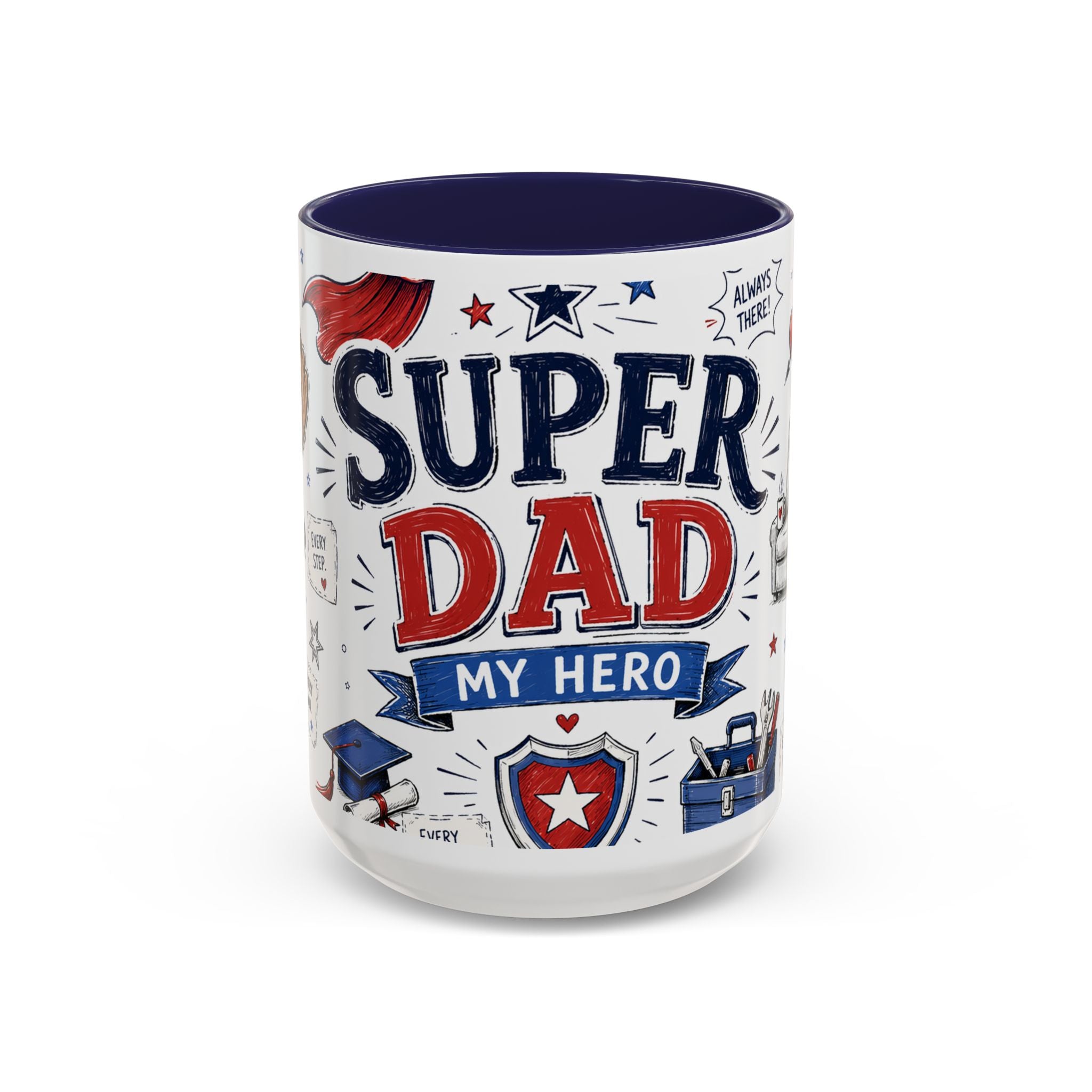 Super Dad My Hero Coffee Mug | Father's Day Gift for Dad | Accent Color Ceramic 11oz 15oz