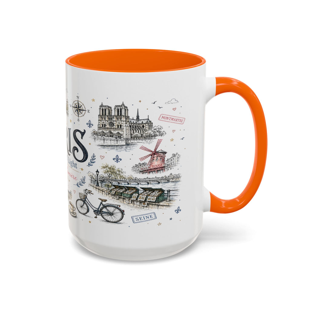 Paris Coffee Mug | France Souvenir Travel Gift | Accent Color Ceramic 11oz 15oz