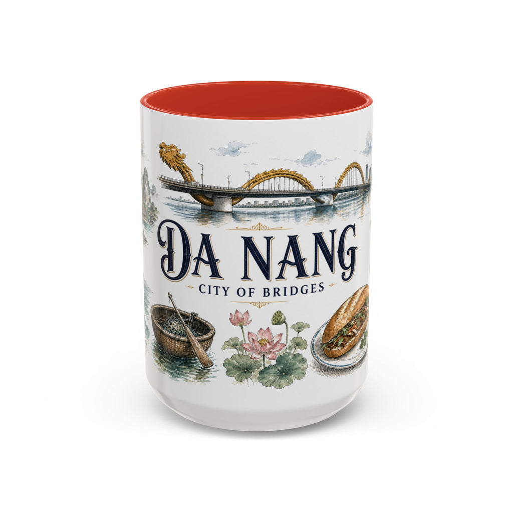 Da Nang Coffee Mug | Vietnam Travel Souvenir | Vintage Illustrated City Gift | 11 oz 15 oz Accent Mug