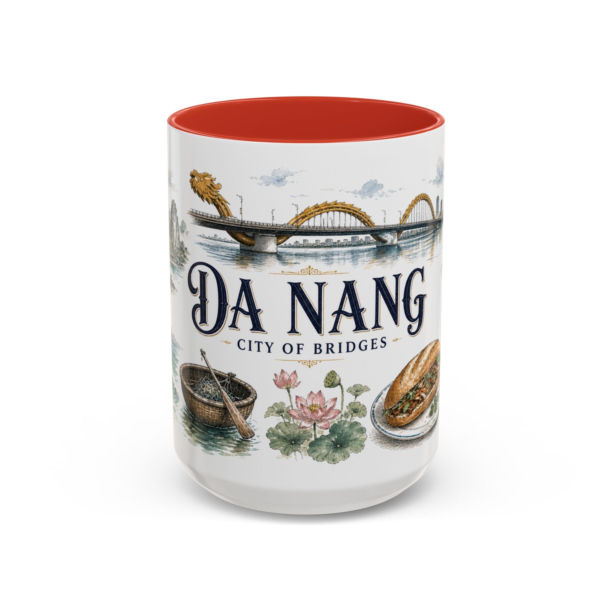 Da Nang Coffee Mug | Vietnam Travel Souvenir | Vintage Illustrated City Gift | 11 oz 15 oz Accent Mug
