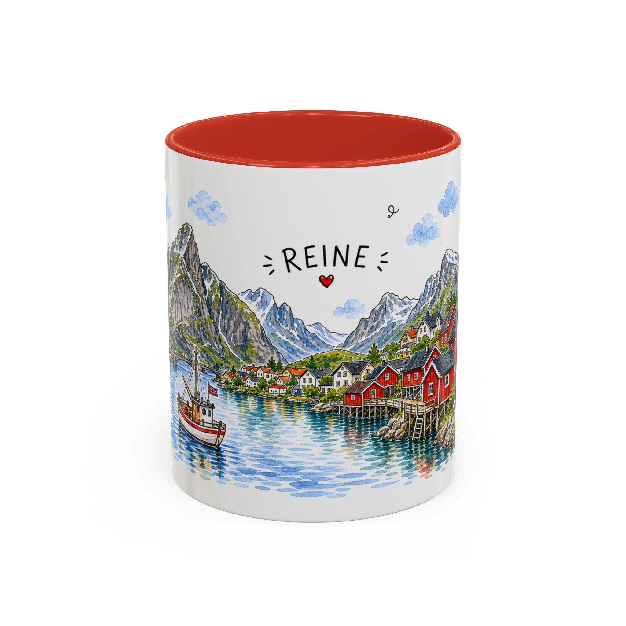 Reine Illustrated Travel Mug | Norway Souvenir Accent Coffee Mug | 11oz 15oz Ceramic Cup