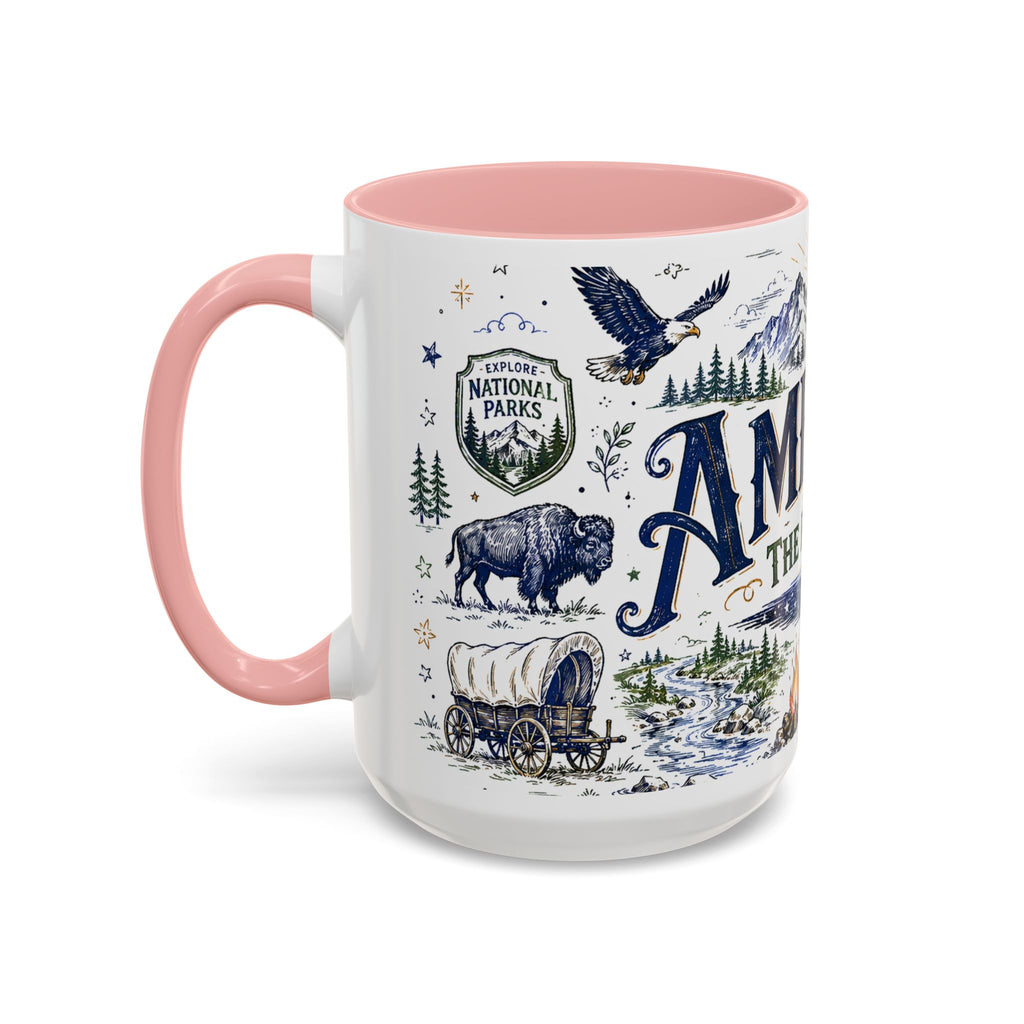 America the Beautiful Coffee Mug | Patriotic USA Gift | Accent Color Ceramic 11oz 15oz