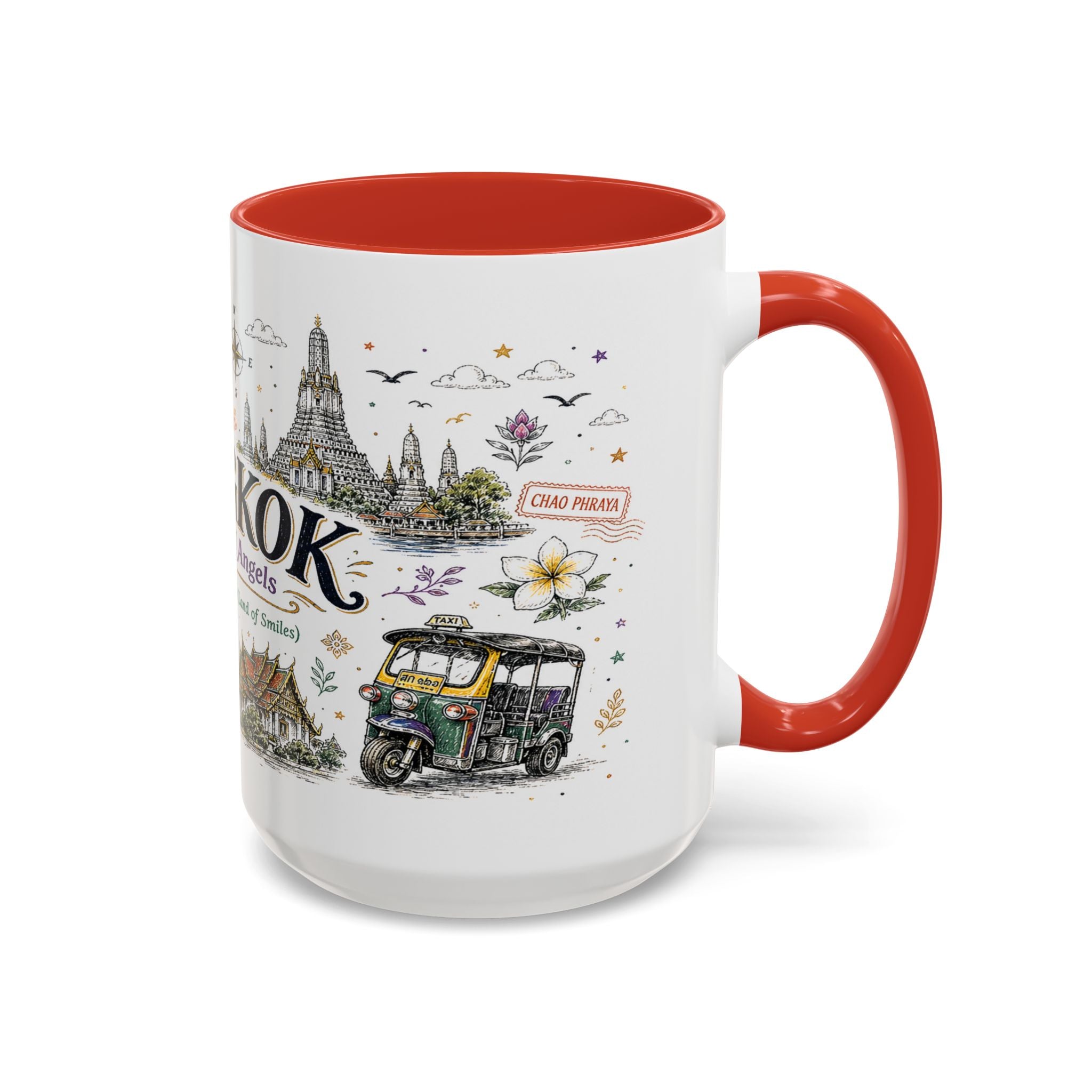 Bangkok Coffee Mug | Thailand Souvenir Travel Gift | Accent Color Ceramic 11oz 15oz