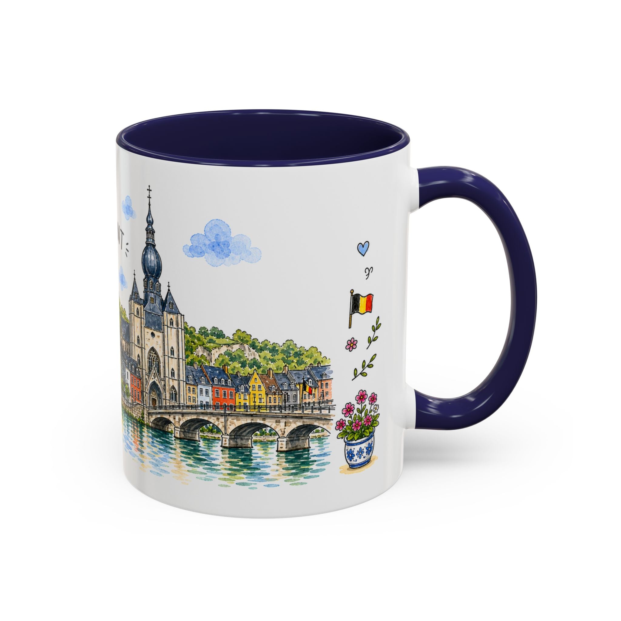 Dinant Illustrated Travel Mug | Belgium Souvenir Accent Coffee Mug | 11oz 15oz Ceramic Cup