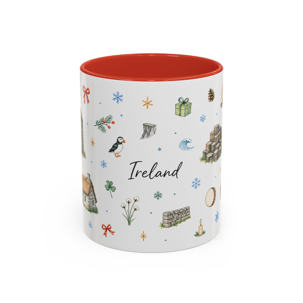 Ireland Christmas Mug | Watercolor Travel Souvenir | Holiday Gift | Accent Ceramic Coffee Cup 11oz 15oz