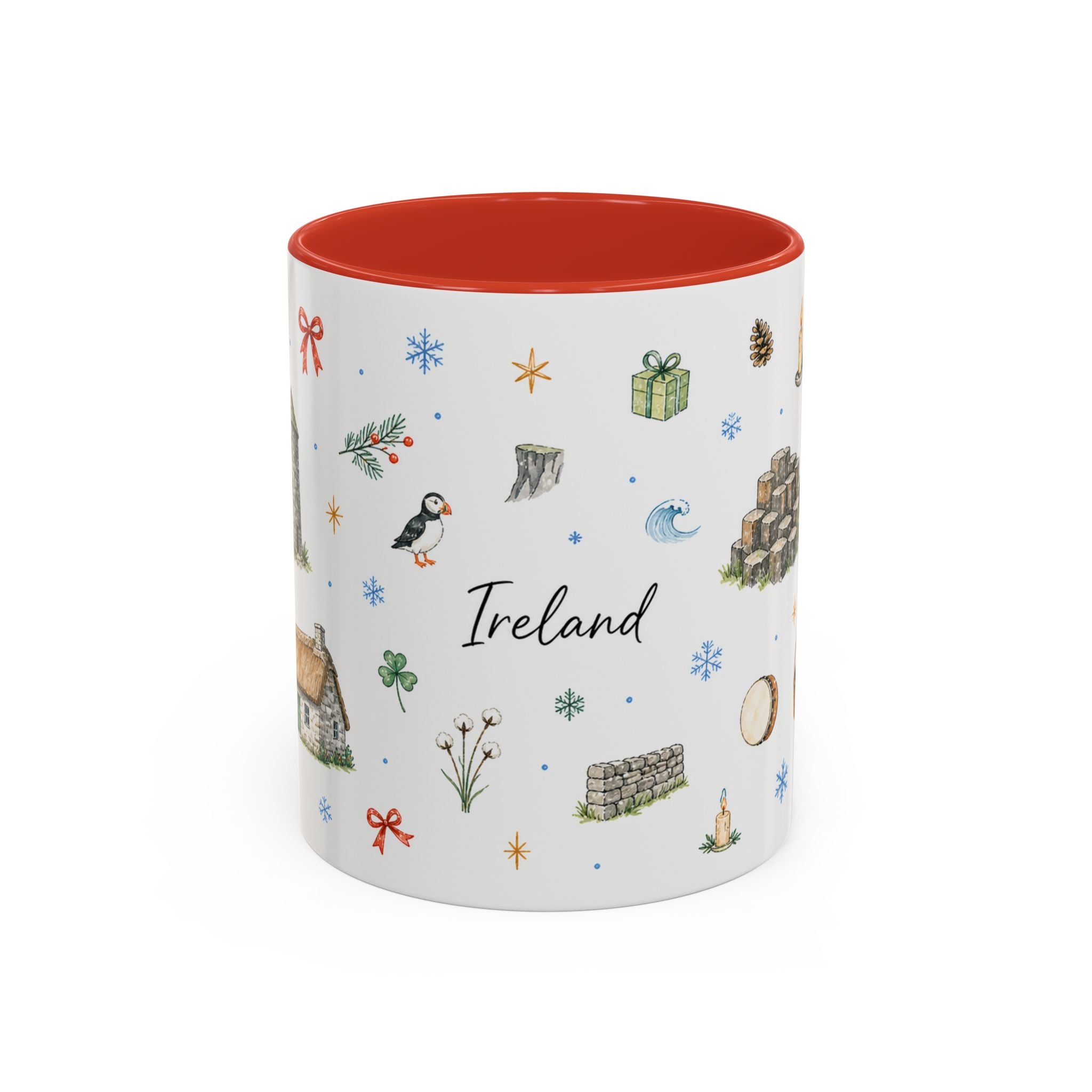 Ireland Christmas Mug | Watercolor Travel Souvenir | Holiday Gift | Accent Ceramic Coffee Cup 11oz 15oz